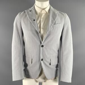 WOOSTER + LARDINI Chest Size 36 Blue White Seersucker Cotton Sport Coat